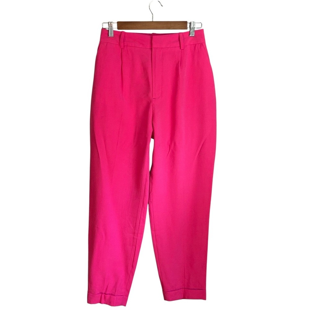 NWT ZARA Single Pleat Cuffed Ankle Dress Pant Women’s SZ Small in Hot Pink - Picture 2 of 8